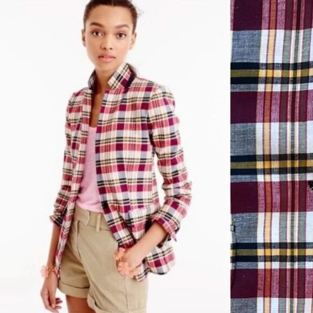 J. Crew Plaid Blazer in Burgundy, Pink, Navy & Cream